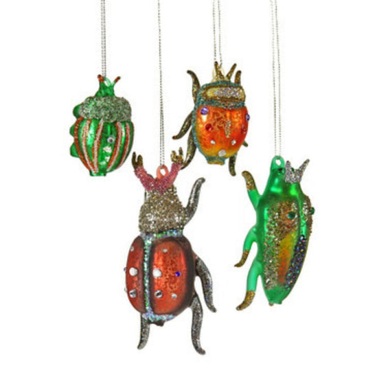 glittered & jeweled blown glass insect ornaments