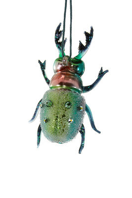 Green Stag Horn Beetle Blown Glass Ornament