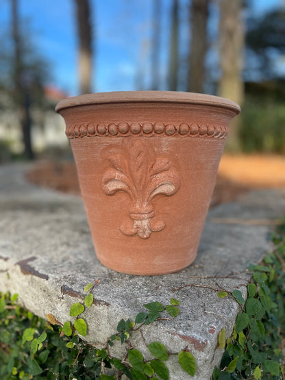 John's Garden Company fleur de lis design Italian terra cotta pot