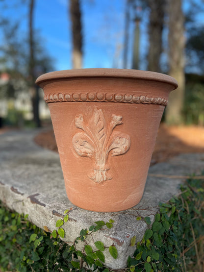 John's Garden Company fleur de lis design Italian terra cotta pot