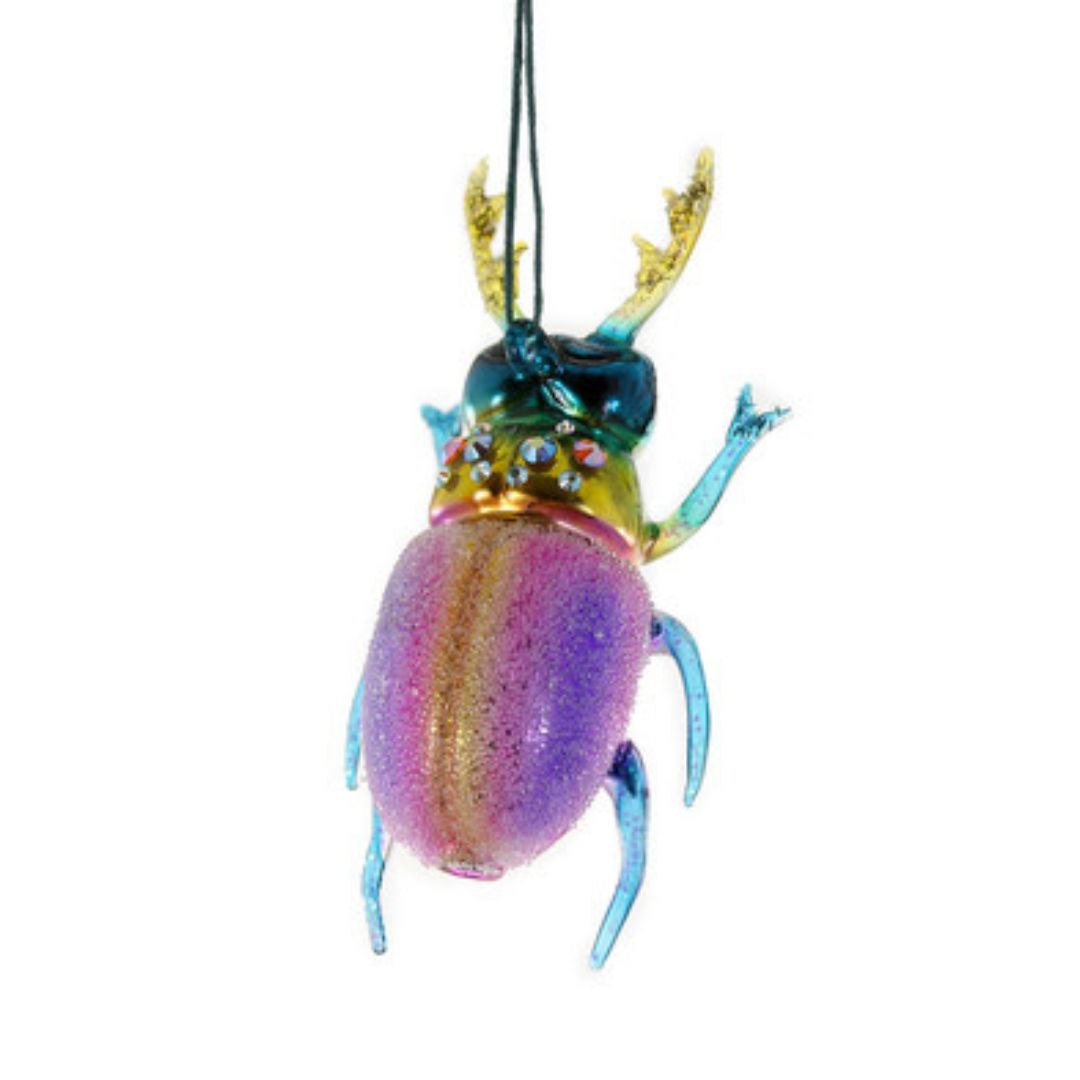 Purple Stag Horn Beetle Blown Glass Ornament