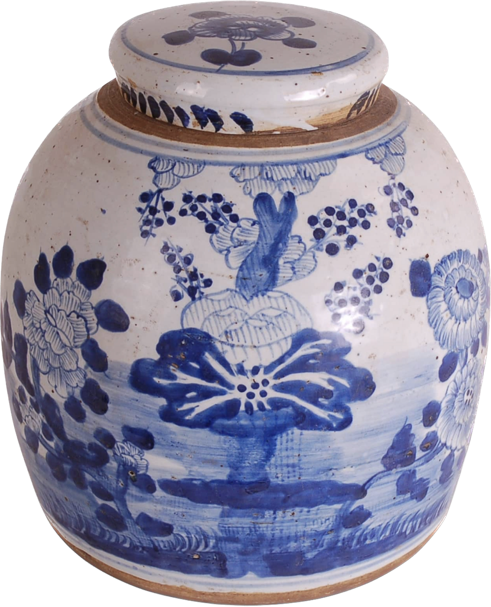 Blue & White Porcelain Lotus Flower Melon Jar