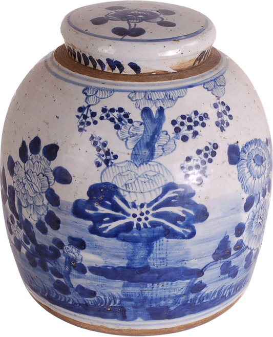 Blue & White Porcelain Lotus Flower Melon Jar